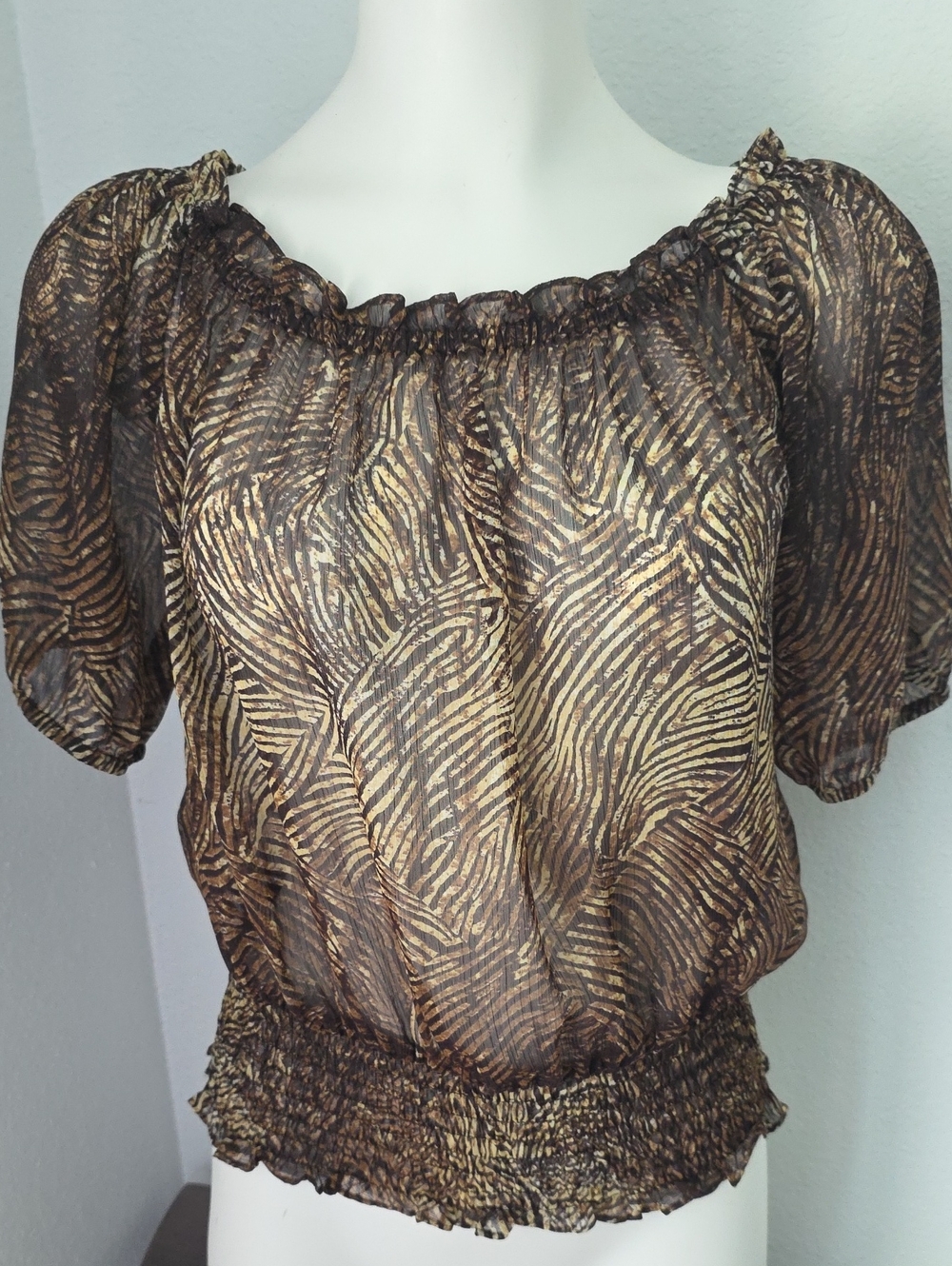 Michael Kors Animal Print Smocked Blouse
